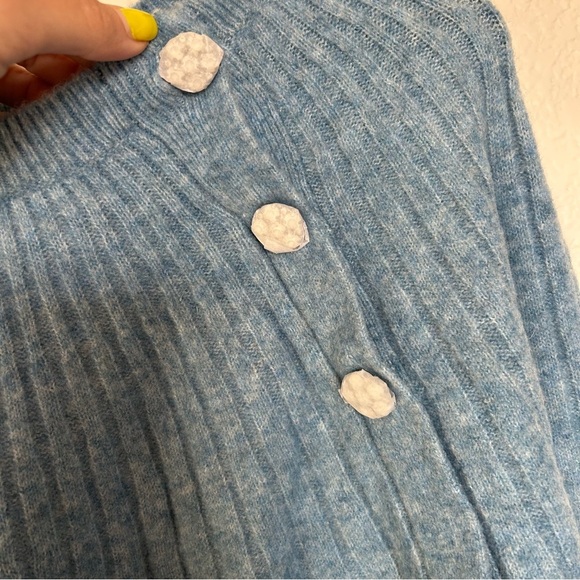 LOFT Sky Blue Crew Neck Sweater with Shoulder Buttons, Soft, Cozy, Comfy, Warm - Picture 4 of 8